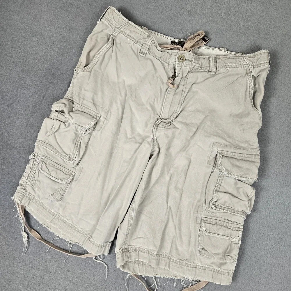 Abercrombie & Fitch Cargo Shorts 34 Beige Vintage Fatigues Military Distressed